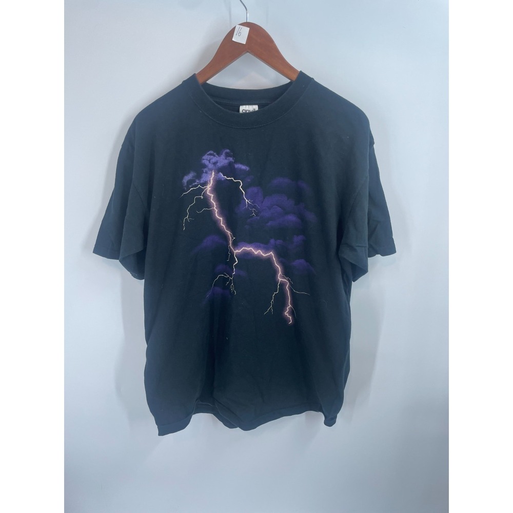 Anvil Mens Lightning Bolt Graphic Print T-Shirt Black Size L Wildwood Production